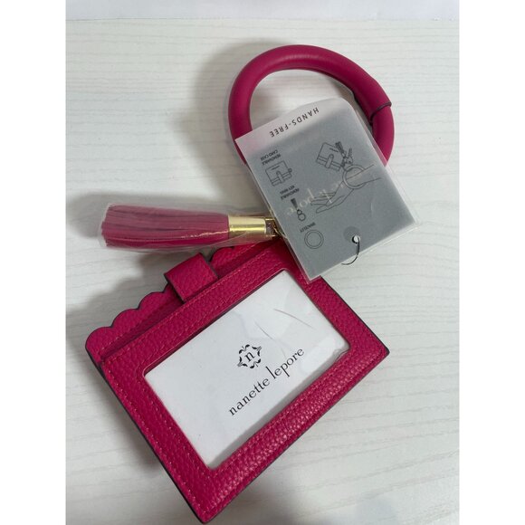 Nanette Lepore Vegan Leather Keychain Wallet Scallop Edge Trendy Fuchsia Pink - Picture 2 of 6